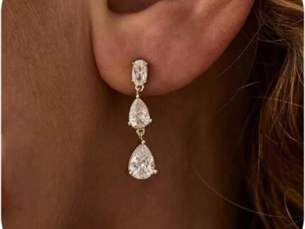 Ewrkbr Dangle Earrings for Women, Formal Wedding Bridal Earrings 14K Gold Plated Long Cubic Zirconia Drop Earrings for Women Trendy Dainty Gold Earrings Bridesmaid Teardrop Earrings Prom Jewelry