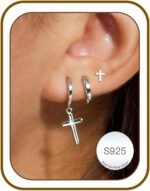 3Pairs Gold Cross Earrings for Women Hoops Huggie Earrings Stack Set