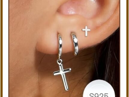 3Pairs Gold Cross Earrings for Women Hoops Huggie Earrings Stack Set