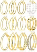12 Pairs Gold Hoop Earrings Set for Women，Fashion Jewelry Gifts 40mm/50mm