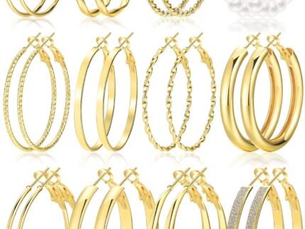 12 Pairs Gold Hoop Earrings Set for Women，Fashion Jewelry Gifts 40mm/50mm
