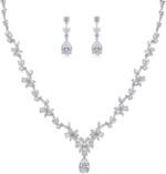 Jewelry Set for Women, Necklace Dangle Earrings Bracelet Set with White AAA Cubic Zirconia, Allergy Free Wedding Party Jewelry for Bridal Bridesmaid