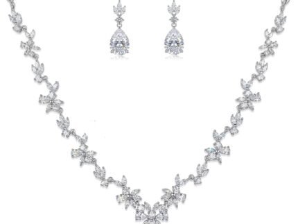 Jewelry Set for Women, Necklace Dangle Earrings Bracelet Set with White AAA Cubic Zirconia, Allergy Free Wedding Party Jewelry for Bridal Bridesmaid