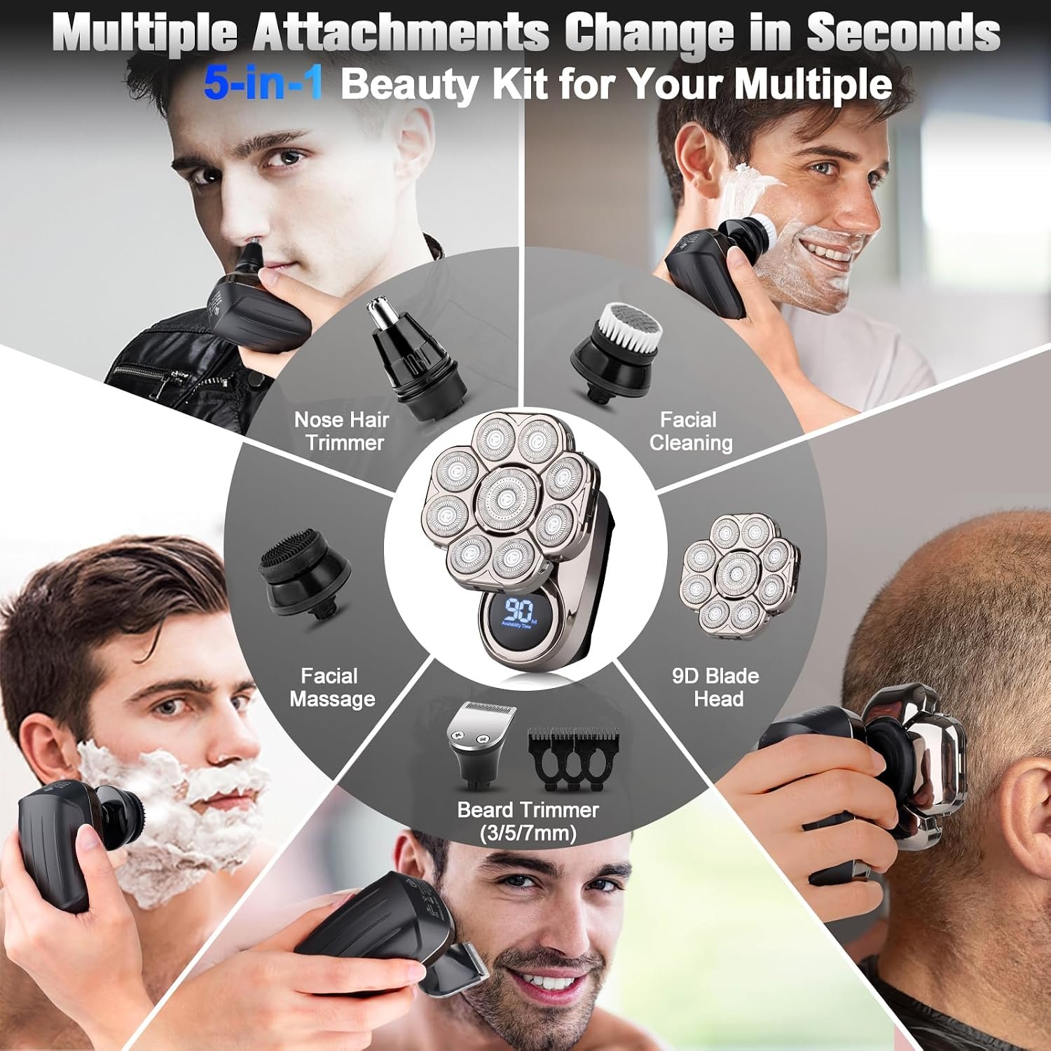 1791001203 Head Shaver for Bald Men 9D Floating Mens Electric Shavers Waterproof WetDry Grooming Kit Razors for Men Cordless Rechargeable Razor Portable Travel Shaver for Skull Gift for Men