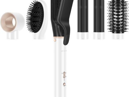 6-in-1 Hair Dryer Brush, 110,000 RPM High Speed Hair Dryer with Air Straightener, 28mm AUTO Curlers, IG INGLAM MegaAIR 2.0 Multi-Styler Set Volumizing and Shape, White