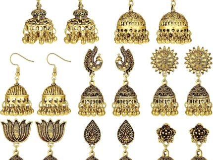 Glenmal 8 Pairs Jhumka Indian Earrings, Women Metal Dangle Earring