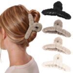 5.9” Large Soft Fuzzy Plush Winter Hair Claw Clip for Women 4Pcs