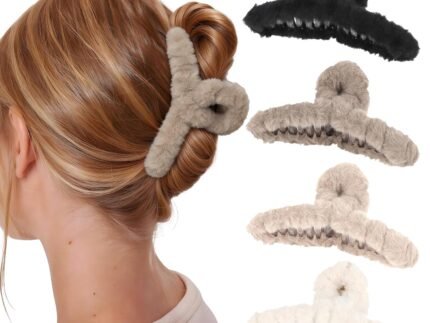 5.9” Large Soft Fuzzy Plush Winter Hair Claw Clip for Women 4Pcs