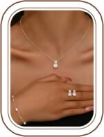 Pearl Jewelry Set for Women, Bridal Necklace Earrings Bracelet for Wedding