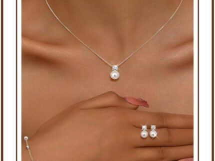 Pearl Jewelry Set for Women, Bridal Necklace Earrings Bracelet for Wedding