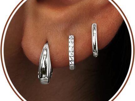 Poxtex Small Sterling Silver Huggie Hoop Earrings Set for Women, Hypoallergenic 14K Gold Plated Hoops Stacks for Multiple Piercings, Dainty Cute Mini Lightweight Cartilage Studs Trendy Jewelry Gift