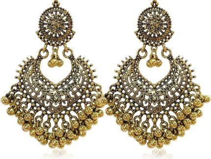 Boho Ball Tassel Statement Dangle Earrings for Women Girls Vintage Flower Heart Shaped Beaded Chandelier Drop Dangling Earring Indian Bollywood Jewelry Gifts for Jhumka Festival Holiday Christmas