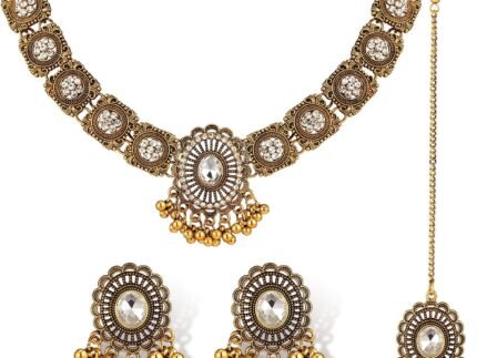 Quelay 3 Pcs Indian Jewelry Set for Women Traditional Kundan