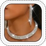 Unicra Rhinestone Bridal Wedding Jewelry Sets Silver Choker Necklace Earrings Set Prom Formal Costume Jewelry Set for Women and Brides