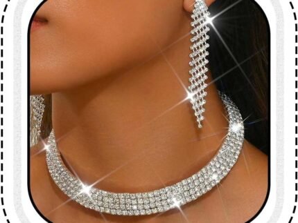 Unicra Rhinestone Bridal Wedding Jewelry Sets Silver Choker Necklace Earrings Set Prom Formal Costume Jewelry Set for Women and Brides