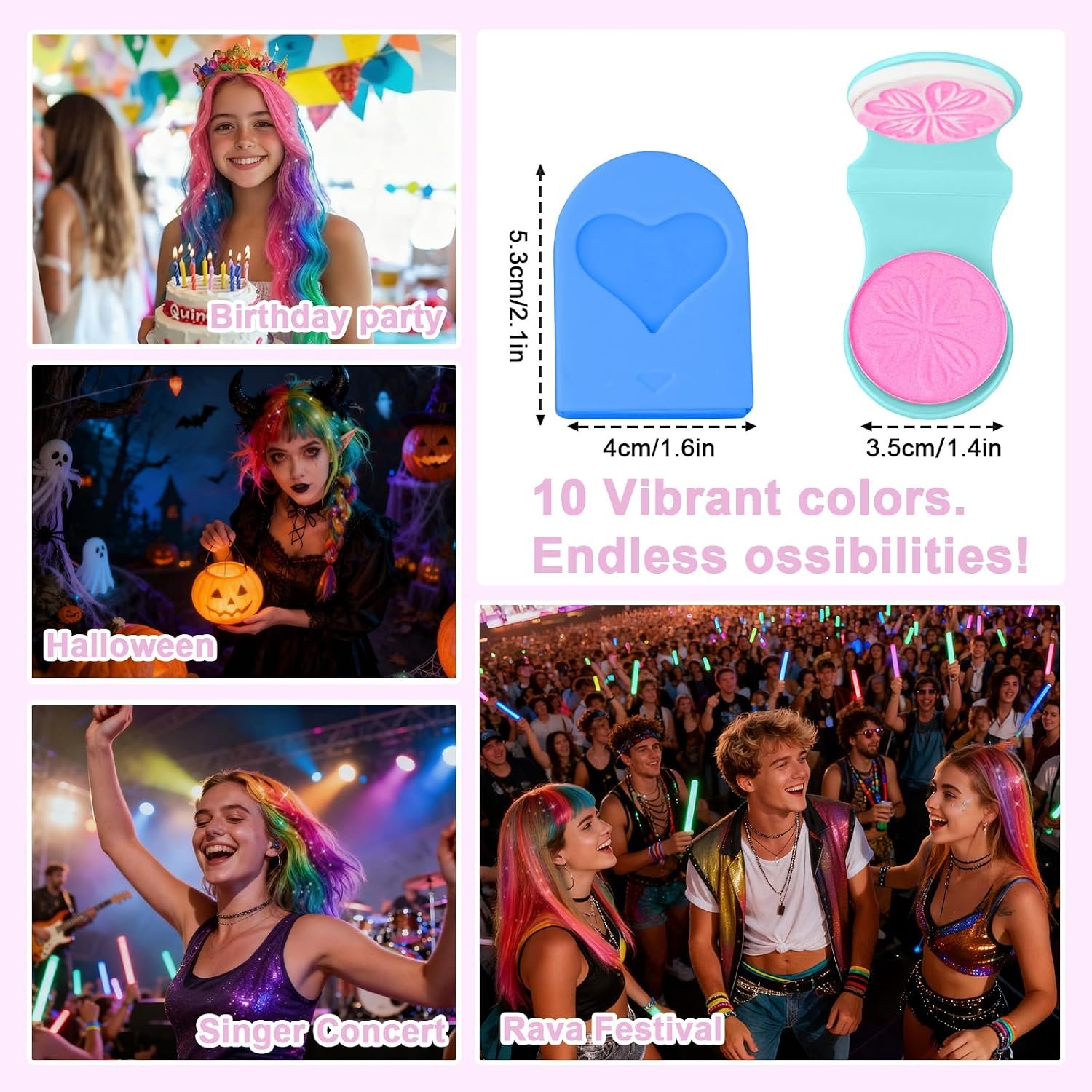 1791027831 8 Colors Temporary Hair Chalk Washable Hair Dye for Kids Non Sticky UV Light Neon Hair Color Makeup for Birthday Parties Halloween Christmas Festival Gifts Ideal for Girls Ages 6 10