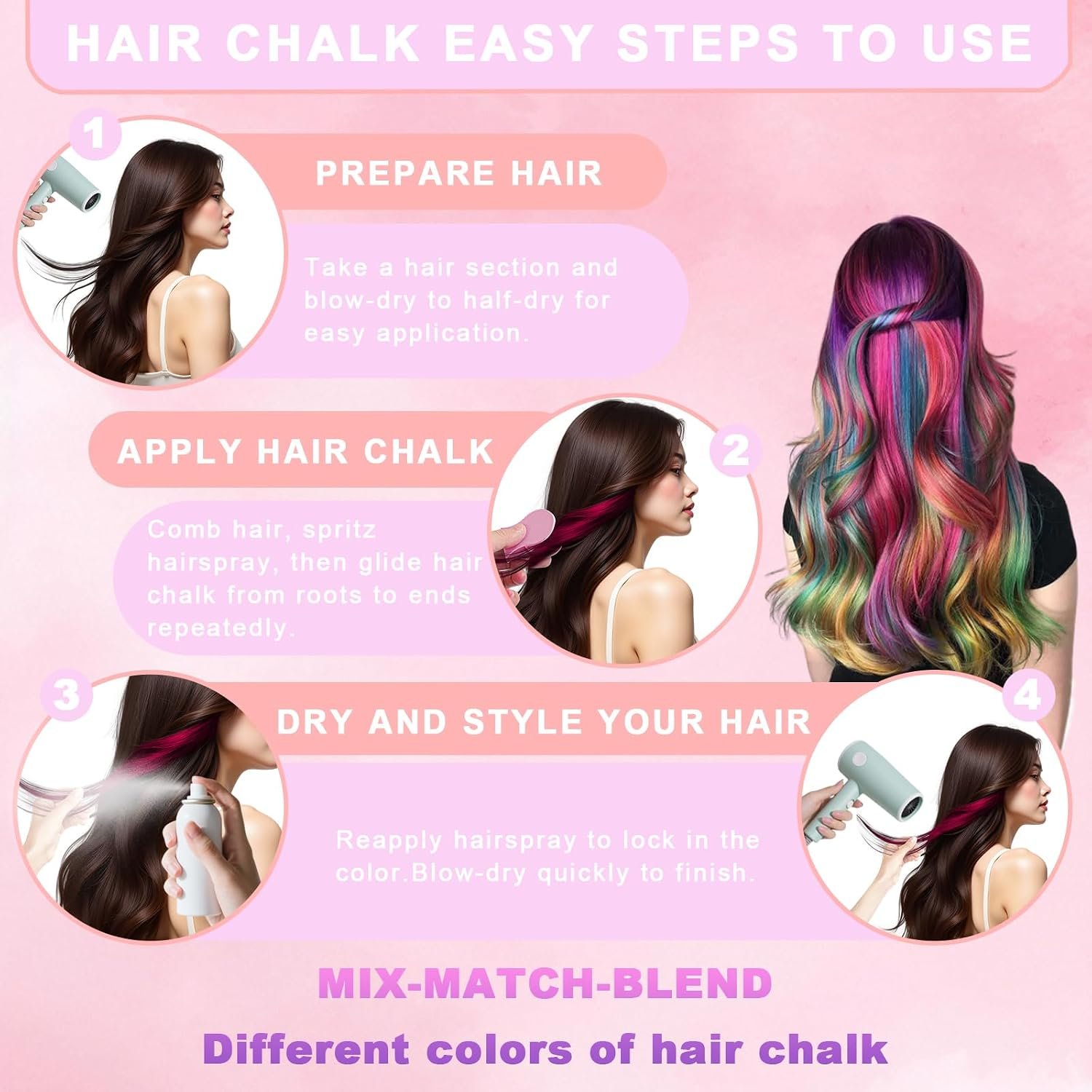 1791027832 8 Colors Temporary Hair Chalk Washable Hair Dye for Kids Non Sticky UV Light Neon Hair Color Makeup for Birthday Parties Halloween Christmas Festival Gifts Ideal for Girls Ages 6 10