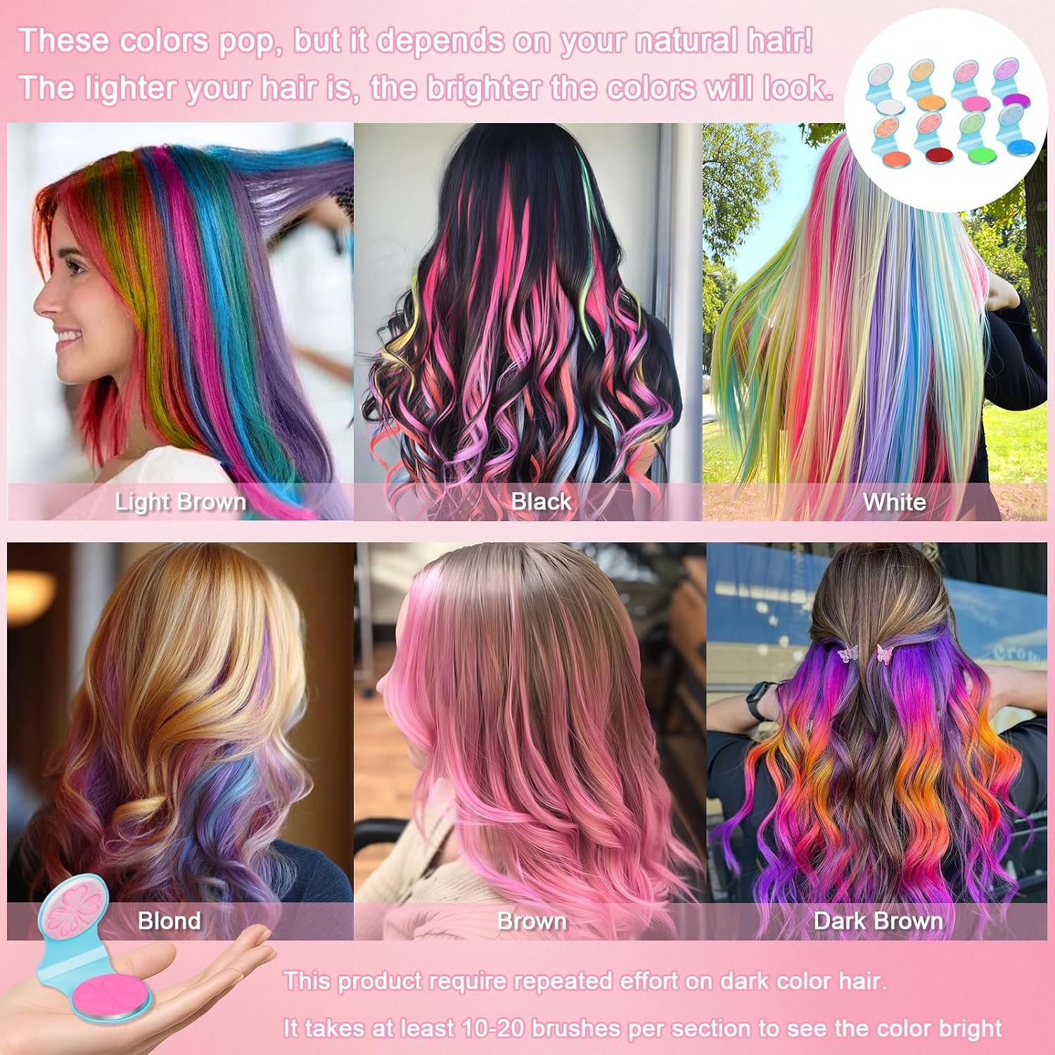 1791027835 8 Colors Temporary Hair Chalk Washable Hair Dye for Kids Non Sticky UV Light Neon Hair Color Makeup for Birthday Parties Halloween Christmas Festival Gifts Ideal for Girls Ages 6 10