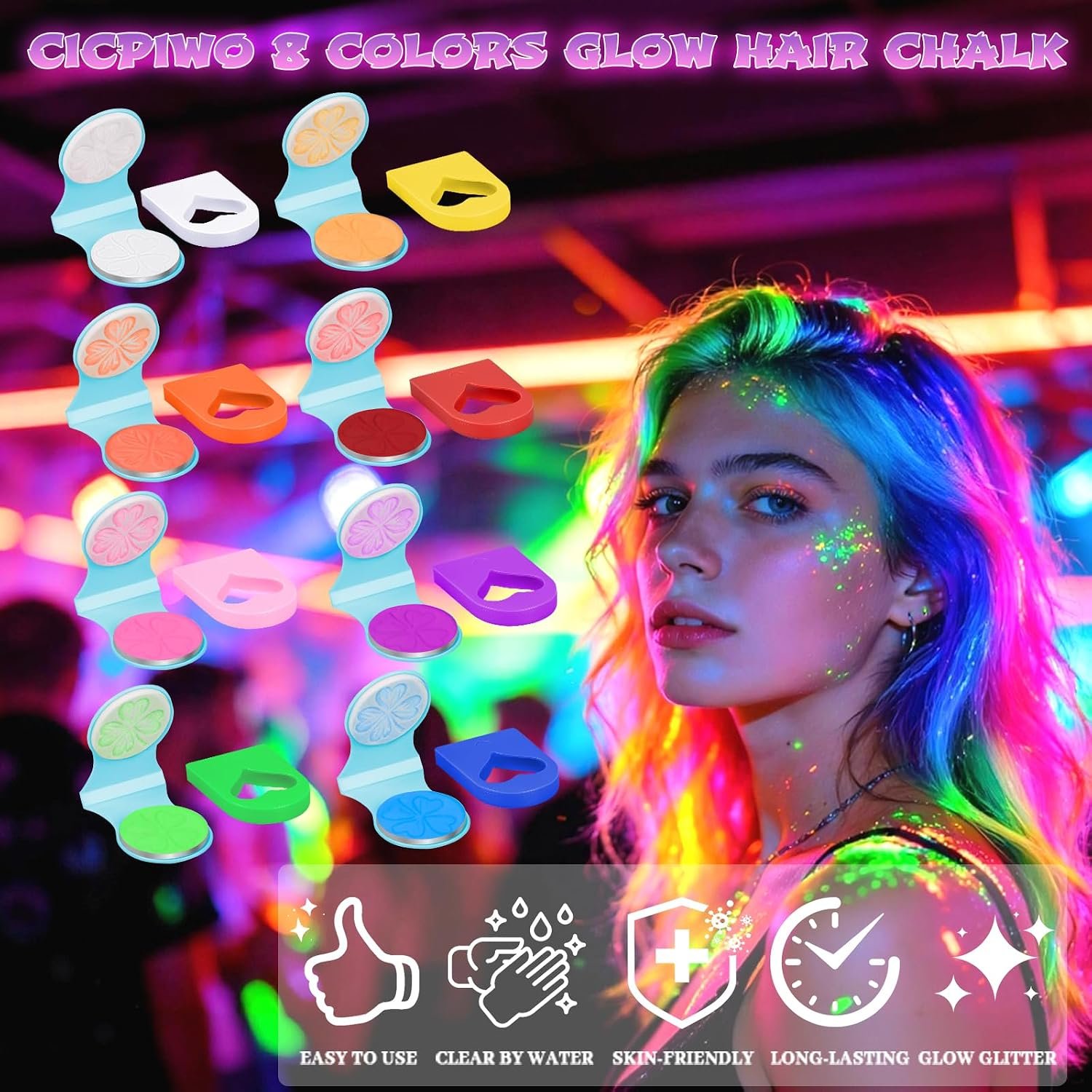 1791027837 8 Colors Temporary Hair Chalk Washable Hair Dye for Kids Non Sticky UV Light Neon Hair Color Makeup for Birthday Parties Halloween Christmas Festival Gifts Ideal for Girls Ages 6 10
