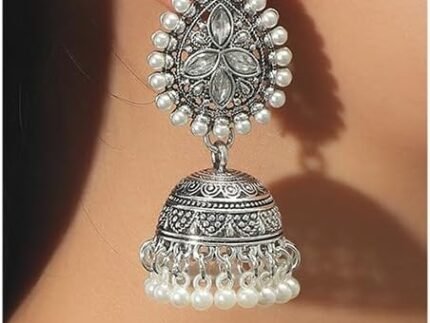 Jhumka Indian Pearl Beaded Earrings Bohemian Crystal Chandelier Earrings Perfect for Ethnic Occasions Women