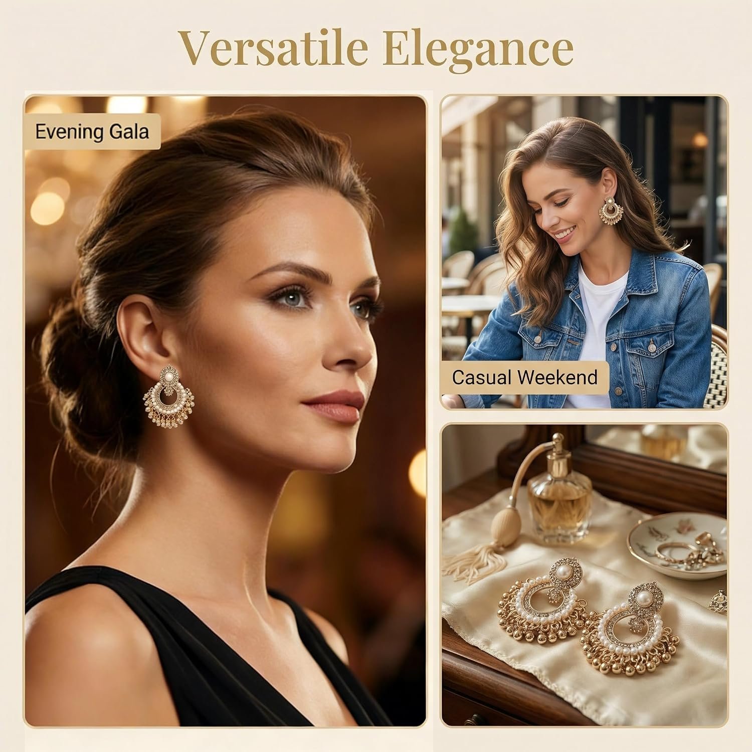 1791029567 Indian Earrings for Women Vintage Gold Mini Jhumka Beaded Tassel Dangle Drop Statement Jewelry Boho Chandelier Style Festival Wedding Ethnic Accessories for Her