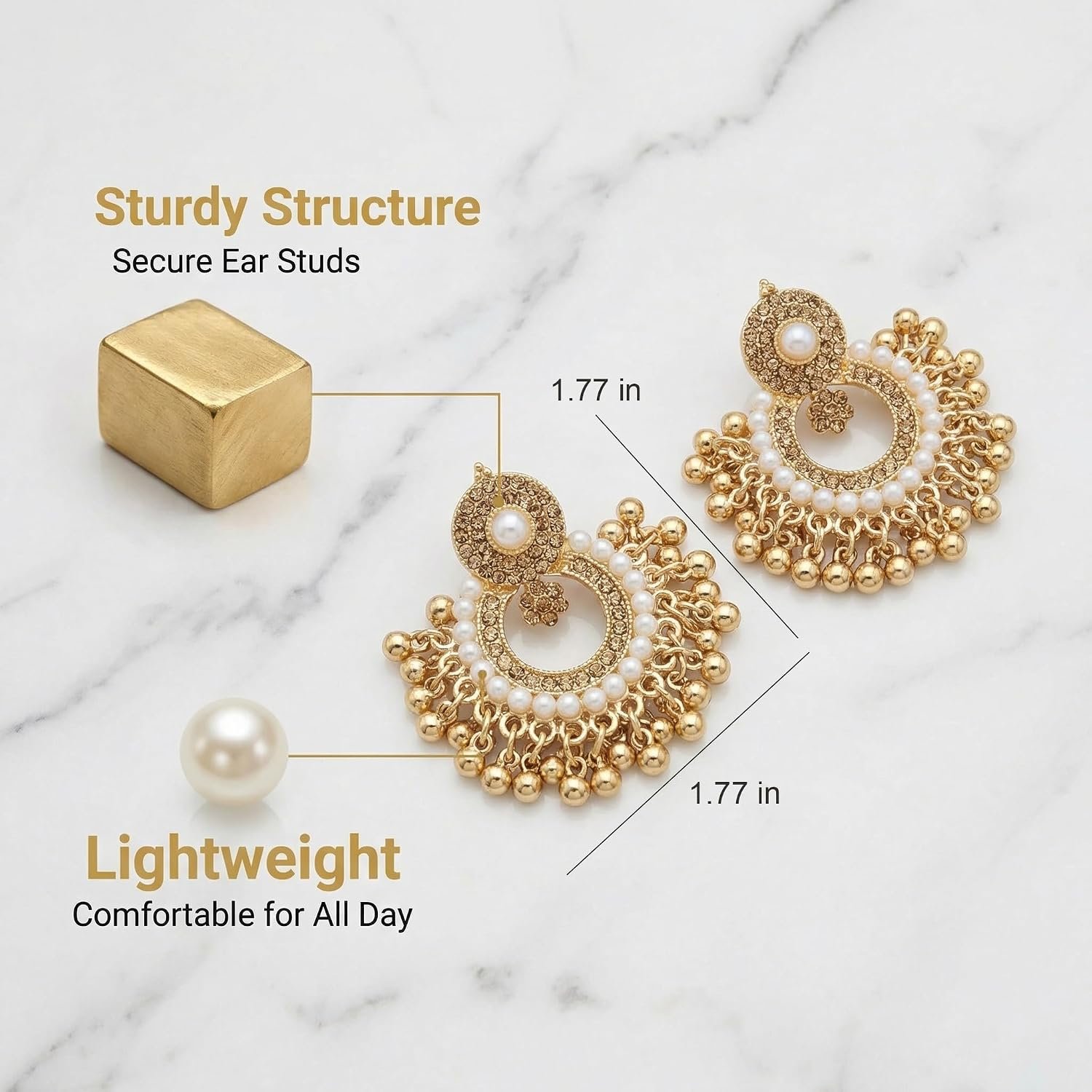 1791029571 Indian Earrings for Women Vintage Gold Mini Jhumka Beaded Tassel Dangle Drop Statement Jewelry Boho Chandelier Style Festival Wedding Ethnic Accessories for Her