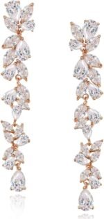 SWEETV Cubic Zirconia Wedding Bridal Earrings for Brides Women, Long Crystal Chandelier Dangle Drop Earrings for Prom or Pageant