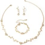 Hapibuy Crystal Necklace Earrings Bracelet Bridal Wedding Jewelry Set Rhinestone Choker Necklace For Brides Bridesmaid