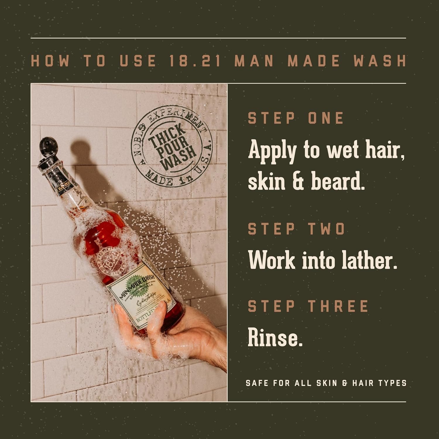 1791038522 18.21 Man Made 3 in 1 Travel Size Body Wash Shampoo Conditioner for Men All Hair Skin Types Strengthens and Moisturizes in a Manly Aroma 3.4oz