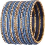 Efulgenz Indian Bangles Set – Wedding Bangles with Rhinestone CZ Plain Metal Bracelet for Women