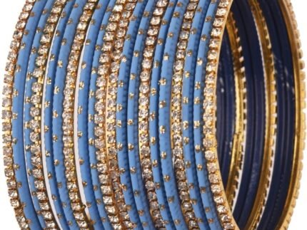 Efulgenz Indian Bangles Set – Wedding Bangles with Rhinestone CZ Plain Metal Bracelet for Women