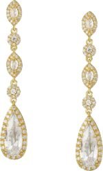 SWEETV Long Pear-Shaped Rose Gold Wedding Birdal Earrings for Brides, Bridesmaids, Crystal Chandelier Dangle Drop Earrings for Women Prom