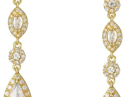 SWEETV Long Pear-Shaped Rose Gold Wedding Birdal Earrings for Brides, Bridesmaids, Crystal Chandelier Dangle Drop Earrings for Women Prom