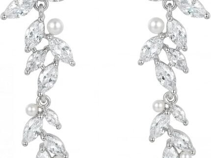 SWEETV Marquise Cubic Zirconia Dangle Earrings for Women, Crystal Wedding Bridal Drop Earrings for Brides Bridesmaids, 18K Silver/Gold Plated Chandelier Earrings for Anniversary Prom Jewelry Gift
