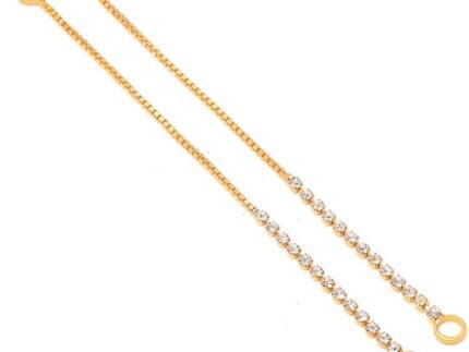 Jewar Earrings 1, 2, 3 Layer Kan Chain Gold Tone Ad Cz White Stones Gold Plated Kanoti Crystal Ear to Hair Accessory Ear Thread for Women