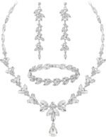 Paxuan Wedding Jewelry Sets for Bride Bridesmaid Bridal Jewelry Set for Women Wedding Crystal Necklace Earrings Bracelet Set for Party Prom Jewelry