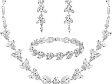Paxuan Wedding Jewelry Sets for Bride Bridesmaid Bridal Jewelry Set for Women Wedding Crystal Necklace Earrings Bracelet Set for Party Prom Jewelry