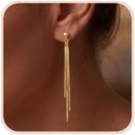 Dangle Tassel Earrings for Women Trendy, 14K Gold/Silver Plated Dainty Dangling Long Chain Drop Earring Dangly Prom Bride Wedding CZ Earring Fashion Jewelry Gift