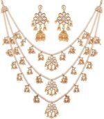 Aheli Layered Faux Pearl Kundan Necklace Earring Set Rani Har Bharatanatyam