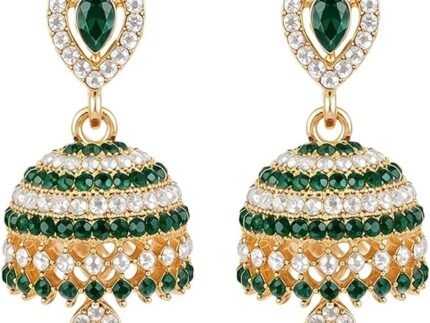Dainty CZ Jhumki Bell Teardrop Dangle Drop Earrings for Women Silver/Gold Plated Crystal Bohemian Vintage Indian Chandelier Statement Dangling Stud Hypoallergenic Traditional Fashion Jewelry
