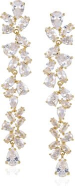 SWEETV Cubic Zirconia Wedding Bridal Earrings for Brides Women, Long Crystal Chandelier Dangle Drop Earrings for Prom or Pageant