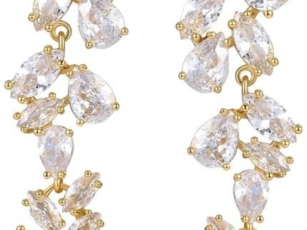 SWEETV Cubic Zirconia Wedding Bridal Earrings for Brides Women, Long Crystal Chandelier Dangle Drop Earrings for Prom or Pageant