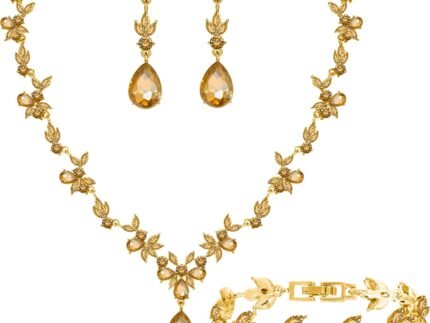 Paxuan Bridal Wedding Elegant Floral Jewelry Set for Women/Brides/Bridesmaids Crystal Jewelry Set for Wedding Prom Party Bridal Crystal Necklace Earrings Bracelet Set