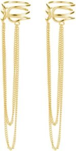 SLUYNZ 925 Sterling Silver No Piercing Cuff Earrings Chain for Women Wrap Earrings Tassel Clip On Ear