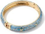 Cloisonne Bracelet for Women, Vintage Enamel Flower Bangles