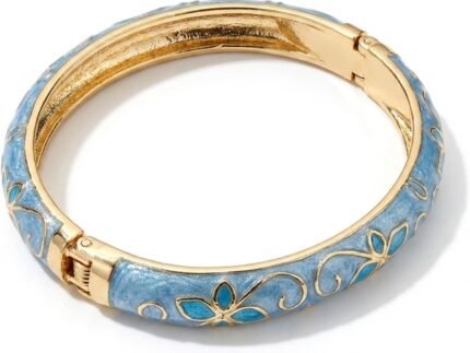 Cloisonne Bracelet for Women, Vintage Enamel Flower Bangles