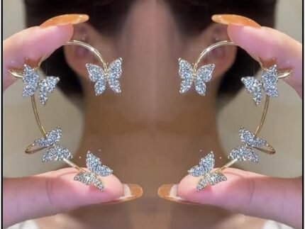 Butterfly Ear Cuffs Earrings Rhinestone Butterfly Ear Wrap No Piercing Ear Cuff Clip On Earrings for Women