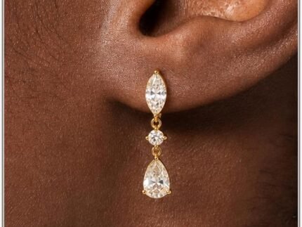 Gold Silver Dangle Earrings for Women, Dainty 14K Gold Plated Cubic Zirconia Drop Jewelry, Teardrop Bow Oval, Wedding Bridal Prom Gift