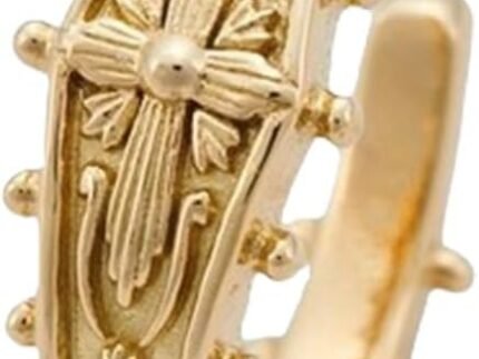 18K Gold Plated 925 Sterling Silver Craft Antique Badge Ear Cuff Earrings for Women | Adjustable Non-Pierced Clip On Cartilage, Designed for Middle Ear (Not Upper Helix), Squeeze to Fit