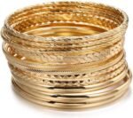 19Pcs Gold Bangle Bracelets Set for Women Boho Multi Layer Stack Textured Bracelets Indian Chunky Bangle Bracelet for Women Teen